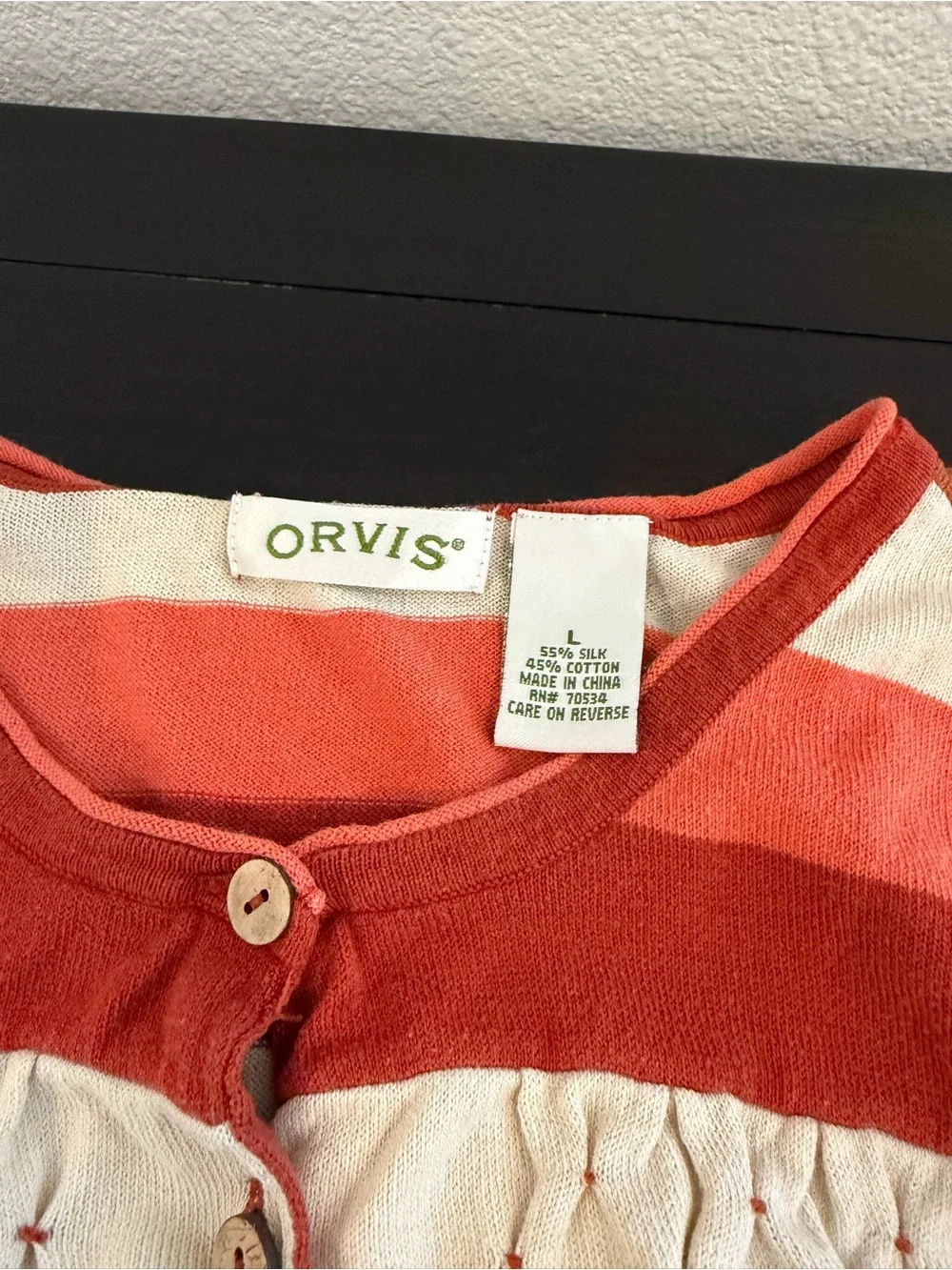 Orvis Multicolor Striped Button-Front Top in Coral, Navy & Olive
